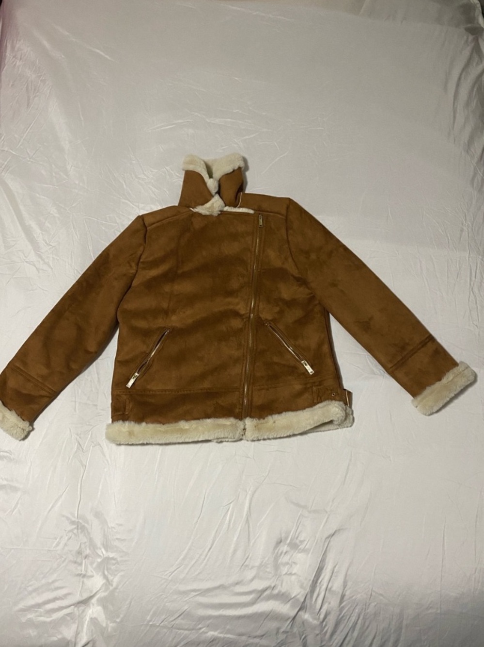 Hollister Brown Faux Shearling Lined Jacket with Cream Trim
